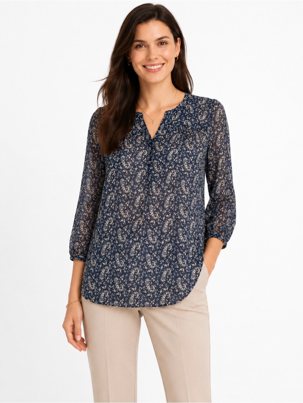 Lucky Brand Flowy Sheer Paisley Print Blouse S